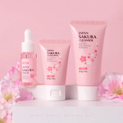 LAIKOU Japan Sakura Skincare Set Moisturizing Anti-Aging Kit Wrinkle Smoothing Radiance Boosting Facial Kit Gift Set